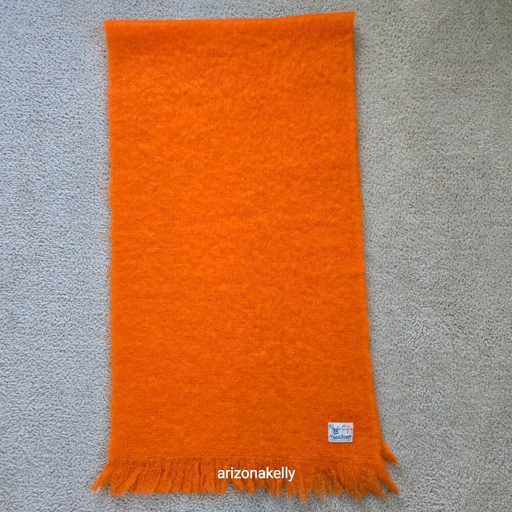 Vintage Hand Acraft Mohair & Wool Scarf Vibrant Orange - Picture 9 of 10